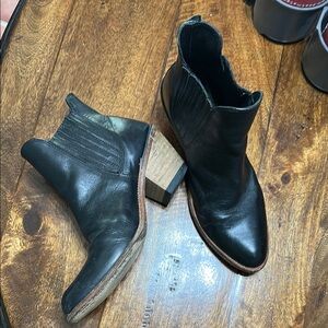 Black Leather Old West Ankle Boots